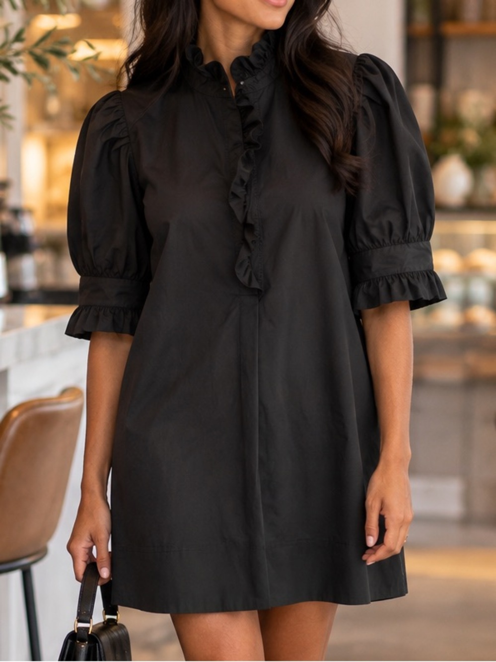 Pomander Place Tuckernuck Black Ruffle Puff Sleeve Cotton Mini Dress M